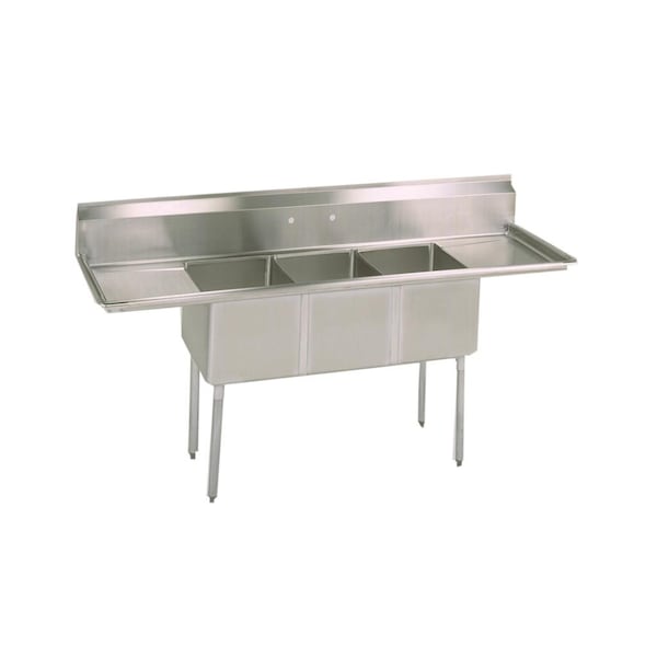 Bk Resources Three Compartment Economy Sink 18 in x 18 in, 3, 2, Free Standing, Stainless Steel ES-3-18-12-18T - main